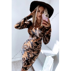 SUKIENKA MARSZCZONA MIDI 658-1 CAMEL LEAVE