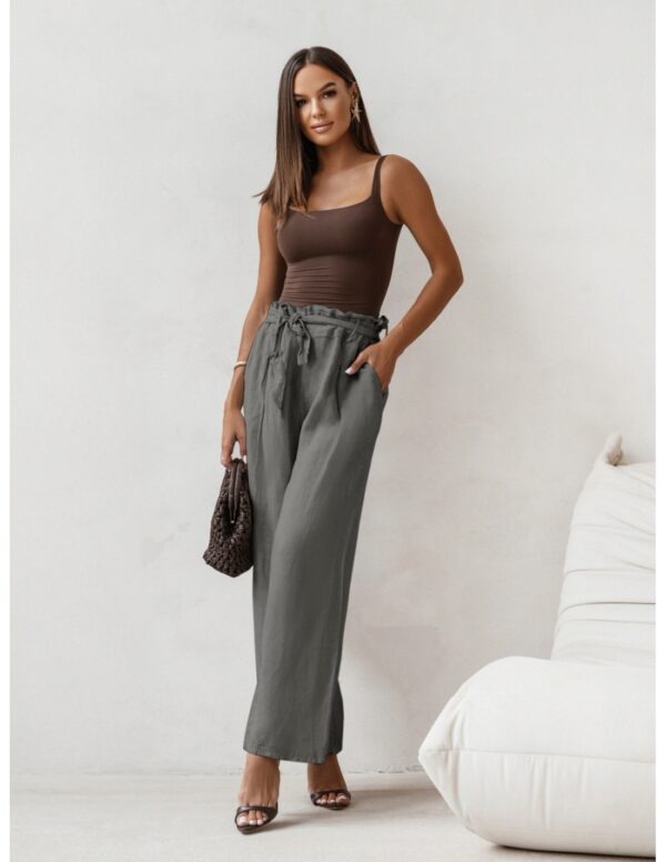 Stylowe lniane spodnie z paskiem ASKAR - grafitowe