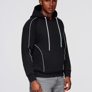 Bluza męska z kontrastowymi przeszyciami i kapturem – czarna V1