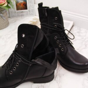 Botki damskie sznurowane i na suwak ocieplane czarne eVento 3068