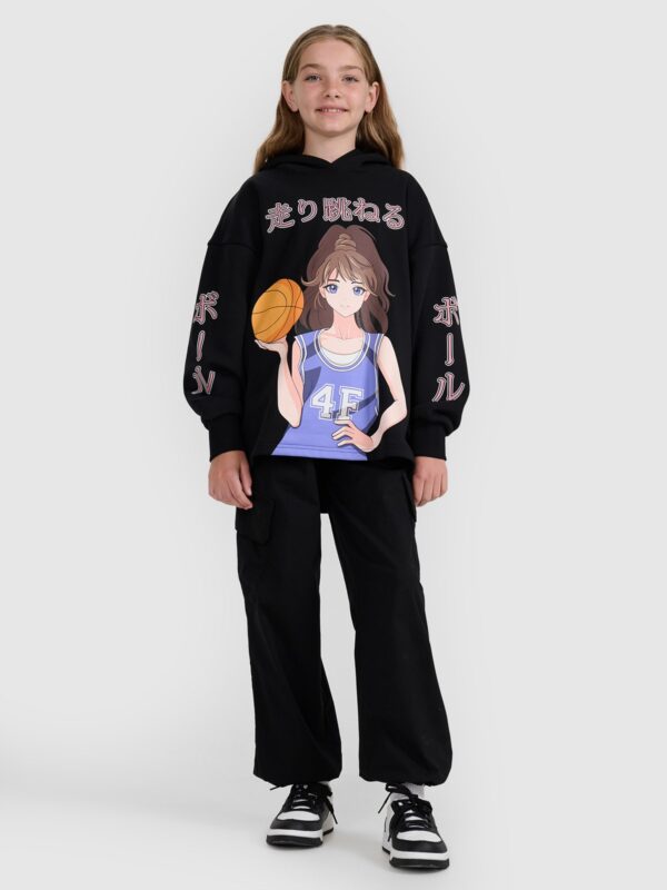 4F Bluza dresowa nierozpinana z kapturem dziewczęca - czarna 158 (12-13 lat)