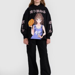 4F Bluza dresowa nierozpinana z kapturem dziewczęca - czarna 134 (8-9 lat)