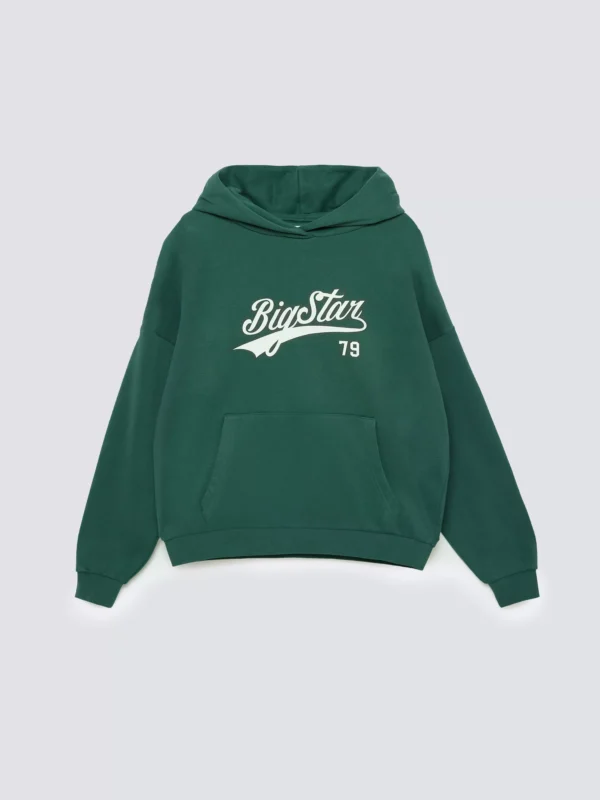 Bluza dziewczęca z kapturem z nadrukiem zielona Rubilia 304