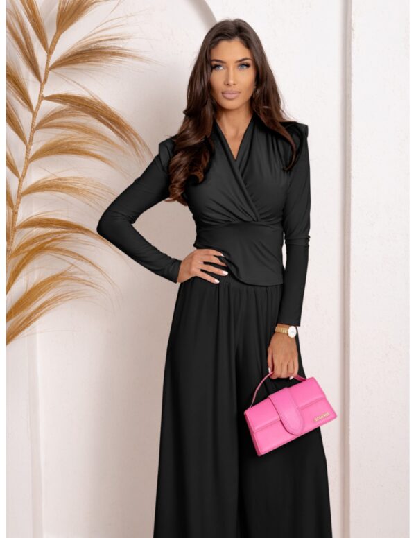 0fa22a27b7143f084a6dc28fa9101f35d408f777 Stylowy komplet z szerokimi spodniami ARIGA - czarny