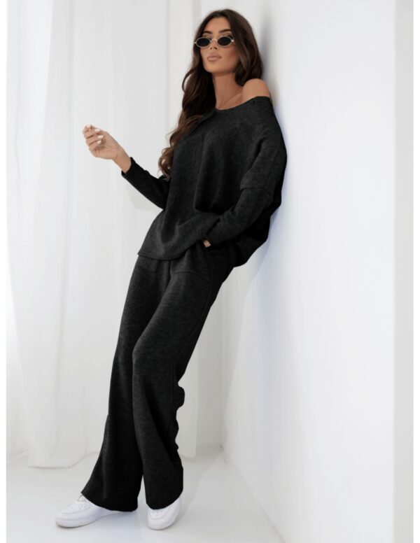 Komplet dzianinowy z szerokimi spodniami ELSINORE- czarny