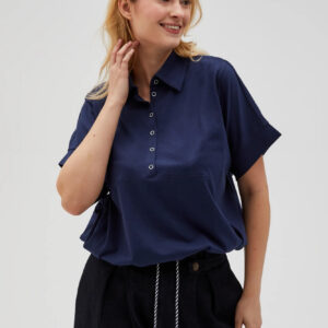 Bluza z kołnierzykiem i krótkimi rękawami granatowa