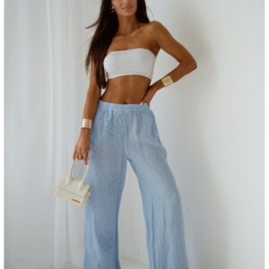 10c49096b50071257e32d9c4cb25345013e3d444 Stylowe lniane spodnie z szerokimi nogawkami ARIELLE - błękitne