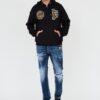 JUST CAVALLI Czarna męska bluza z kapturem Mix Patches
