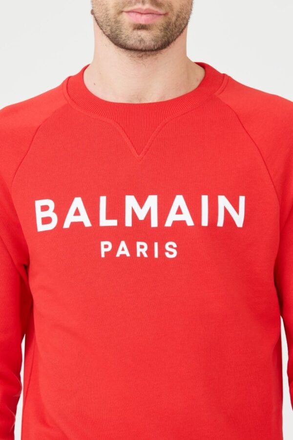 BALMAIN Czerwona męska bluza Printed Sweatshirt