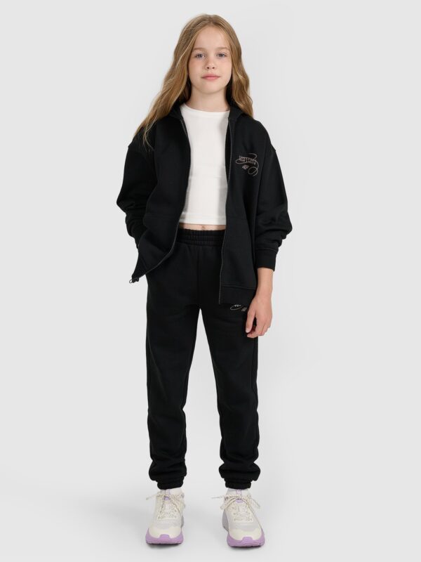 4F Bluza dresowa rozpinana z kapturem dziewczęca - czarna 128 (7-8 lat)