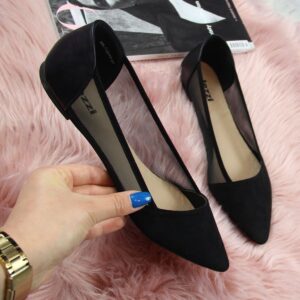 Baleriny damskie zamszowe w szpic czarne eVento 2015