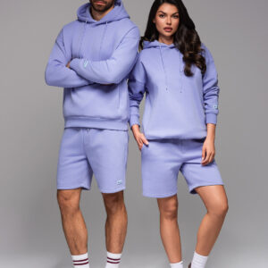 Komplet dresowy UNISEX bluza z kapturem + szorty w stylu athleisure – lawendowe V9