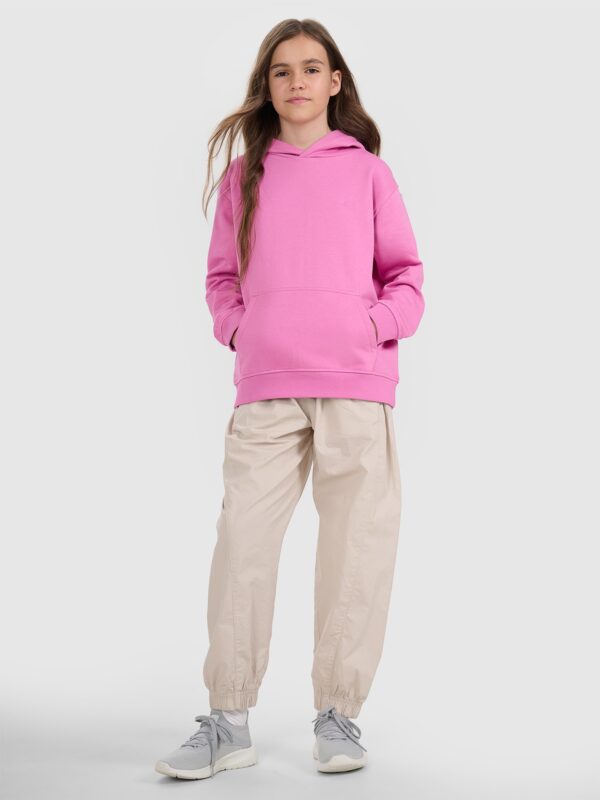 4F Bluza dresowa nierozpinana z kapturem dziewczęca - różowa 146 (10-11 lat)