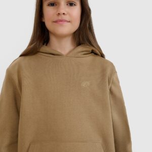 4F Bluza dresowa nierozpinana z kapturem dziewczęca - beżowa 128 (7-8 lat)