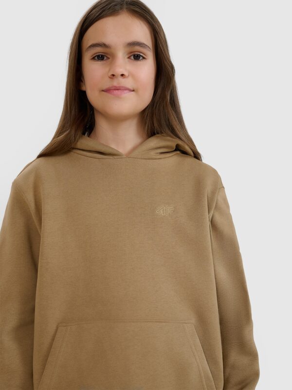 4F Bluza dresowa nierozpinana z kapturem dziewczęca - beżowa 122 (6-7 lat)