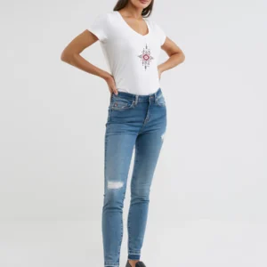 Jeansy damskie skinny z przetarciami niebieskie Adela 483