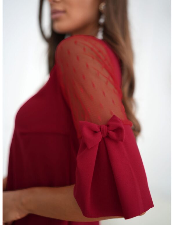 15598b41276dce8d7b992e6443e294ad2c107c7e Elegancka sukienka z tiulowymi rękawami MERIEL - czerwona