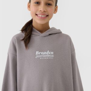 4F Bluza dresowa nierozpinana z kapturem dziewczęca - beżowa 122 (6-7 lat)