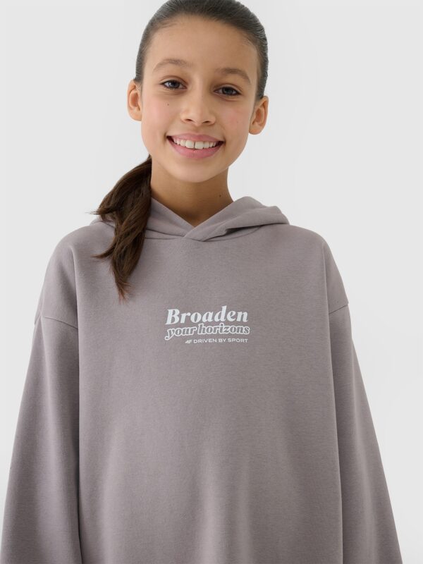 4F Bluza dresowa nierozpinana z kapturem dziewczęca - beżowa 122 (6-7 lat)