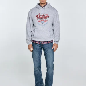 Bluza męska z kapturem z nadrukiem szara Luka 901