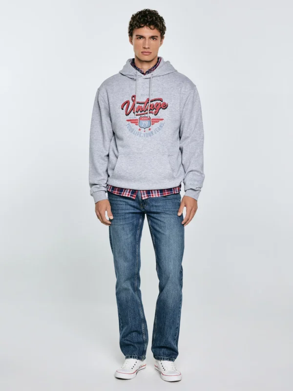 Bluza męska z kapturem z nadrukiem szara Luka 901