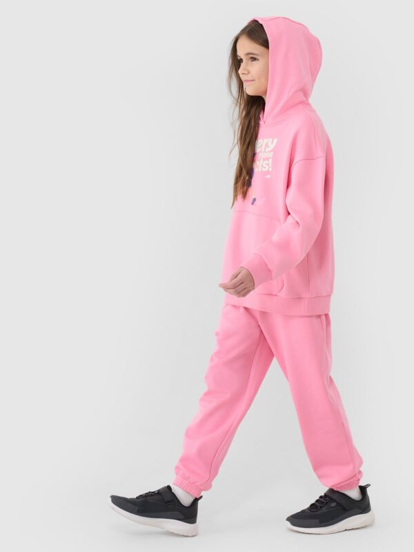 4F Bluza dresowa nierozpinana z kapturem dziewczęca - różowa 158 (12-13 lat)
