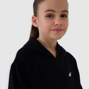 4F Bluza dresowa nierozpinana z kapturem dziewczęca - czarna 122 (6-7 lat)