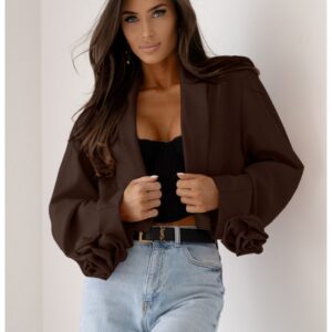 Krótka marynarka oversize z różą na rękawie MALLA - czekoladowa