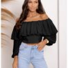 Bluzka hiszpanka z szyfonową falbaną VISJA - czarna