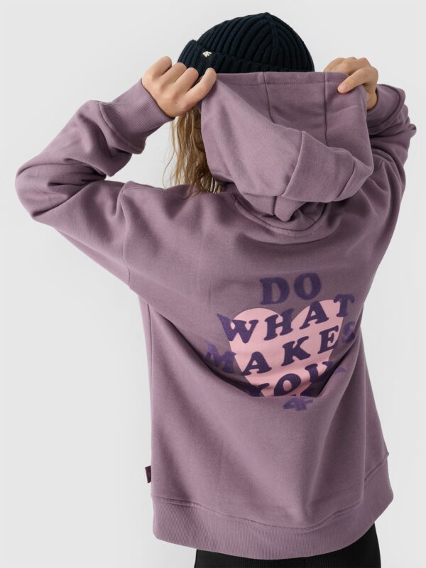 4F Bluza dresowa nierozpinana z kapturem dziewczęca - fioletowa 122 (6-7 lat)