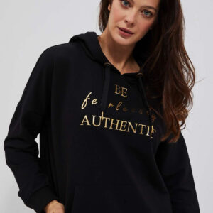 Bluza z kapturem i ozdobnym napisem czarna