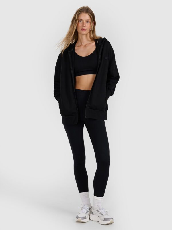 4F Bluza dresowa rozpinana z kapturem damska - czarna