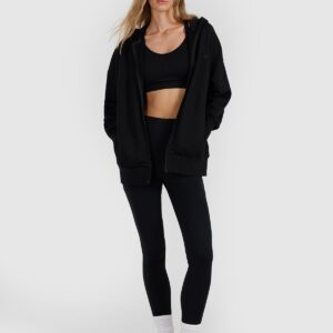 4F Bluza dresowa rozpinana z kapturem damska - czarna