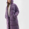 4F Długi płaszcz puchowy z syntetycznym wypełnieniem damski - fioletowy