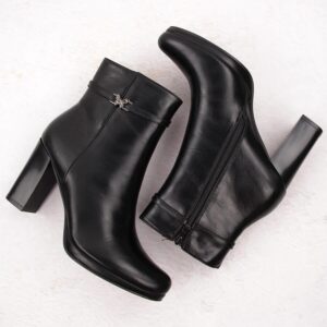 Botki damskie na słupku ocieplane czarne M.Daszyński AF125-22