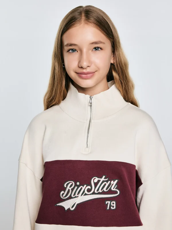 Bluza dziewczęca z krótkim zamkiem kremowa Rossalia 103