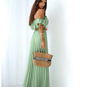 Stylowy komplet top z szerokimi spodniami ISOLA - szałwiowy