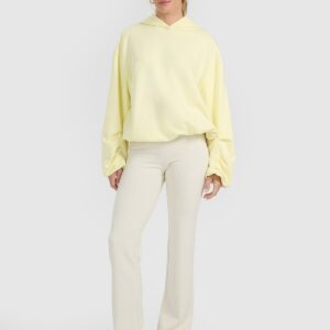 4F Bluza dresowa nierozpinana z kapturem damska - żółta