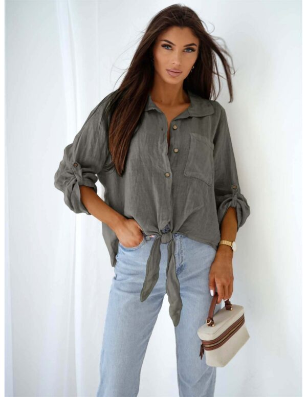 1f3ff8a9372a0be1cbce335fad66c5cbb153423a Lniana koszula oversize z wiązaniem DENI - grafitowa