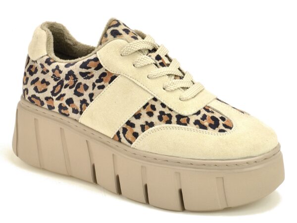 Beżowe skórzane ocieplane półbuty damskie Vinceza 66841