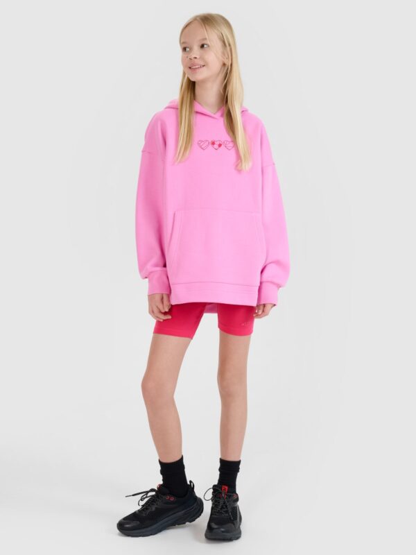 4F Bluza dresowa nierozpinana z kapturem dziewczęca - różowa 164 (13-14 lat)