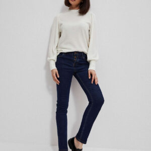 Jeansy push up zapinane na guziki granatowe