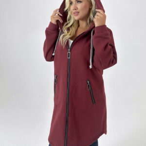 Ciepła dresowa płaszczo-bluza Daria w bordowym kolorze XXL OVERSIZE JESIEŃ