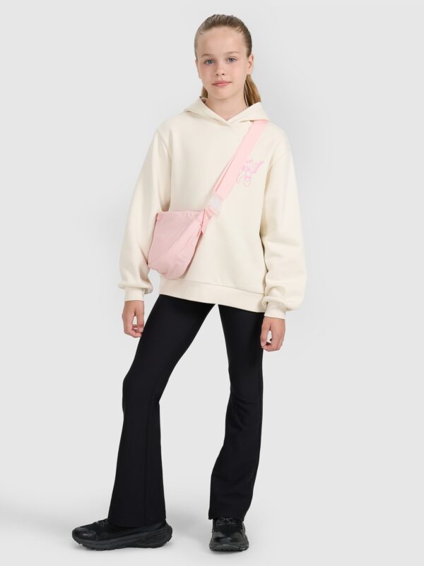 4F Bluza dresowa nierozpinana z kapturem dziewczęca - biała 128 (7-8 lat)