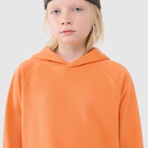 4F Bluza dresowa nierozpinana z kapturem chłopięca - pomarańczowa 140 (9-10 lat)
