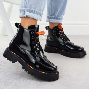 Skórzane botki lakierowane glany ocieplane czarne Gino Fabiani 8134