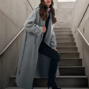 Płaszcz oversize z paskiem szary