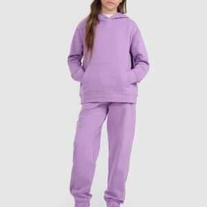 4F Bluza dresowa nierozpinana z kapturem dziewczęca - fioletowa 122 (6-7 lat)
