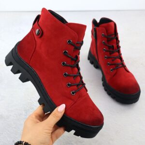 Botki zamszowe damskie czerwone Potocki Z25-JE19317