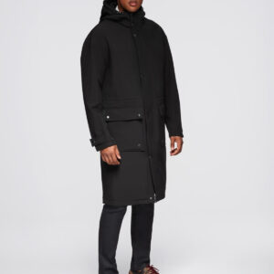 Parka męska płaszcz z podszewką polarową i regulacją w talii – czarna V2